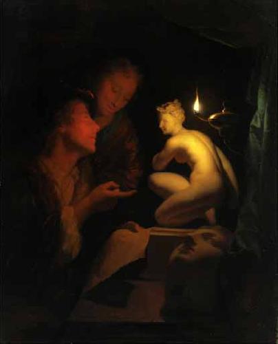 Godfried Schalcken Kunstbetrachtung bei Kerzenlicht oil painting picture